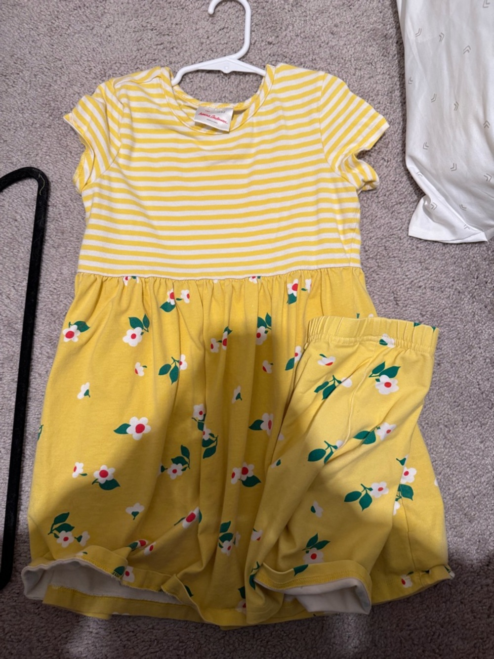 Hanna andersson 120 cm Yellow Striped & Floral Girls Dress Set